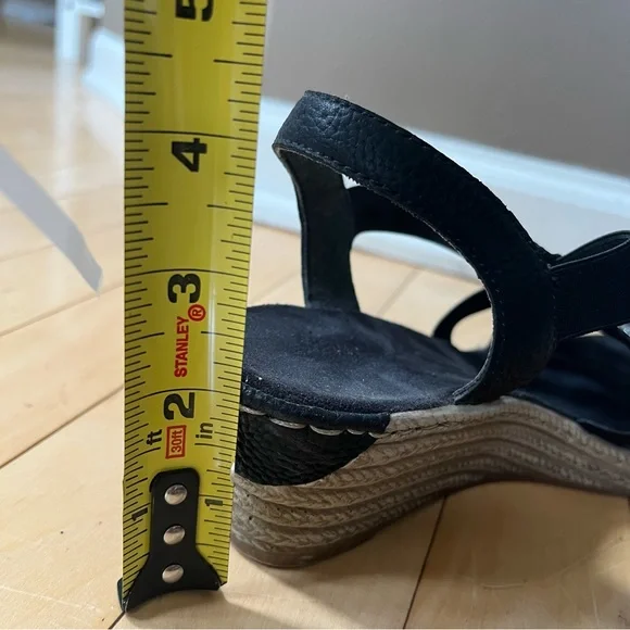 Rieker Wedge Sandals Womens Size 37 EU Shoes Black Slingback Espadrille Leather - Picture 9 of 9